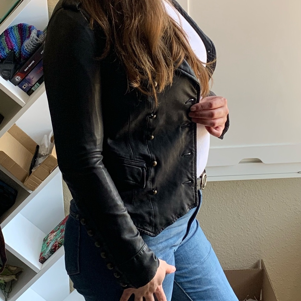 Joie Black Leather and Silk Jacket - Picture 3 of 13